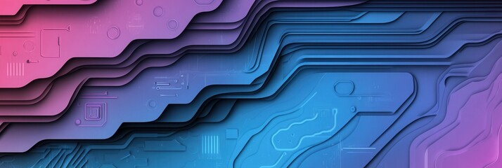 Poster - Futuristic paper art background with abstract layered cut outs representing digital circuits and data flows in cool tones Generative AI