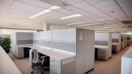 Poster - Empty cubicles filling modern office space showing organized desks