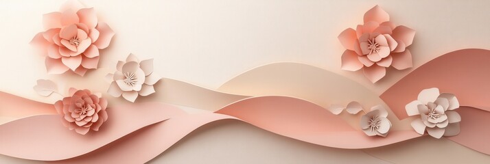 Aufkleber - Delicate pastel paper art background with elegant floral and leaf designs for creative projects or events Generative AI