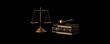 © winna - Justice Scales, Gavel, and Books on Black Background