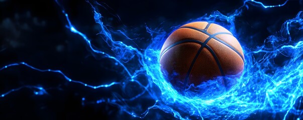 Wall Mural - a basketball encircled by bright blue and dynamic energy flows