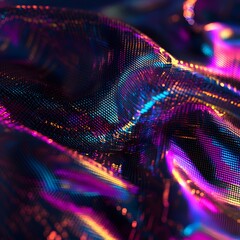 Wall Mural - A futuristic holographic woven pattern with shifting neon colors and digital textures
