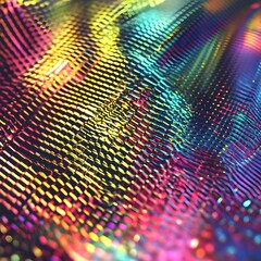 Wall Mural - a futuristic holographic woven pattern with shifting neon colors and digital textures
