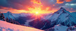 © visualnest - A breathtaking sunset over a snowy mountain range with a bright orange sky and fluffy clouds.  Focus on depth, mood, vibrant lighting, and a captivating atmosphere.  Professional quality., Ultra-reali