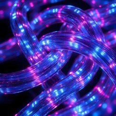 Wall Mural - A futuristic neon fiber weave glowing with electric blue and purple strands, interlacing smoothly