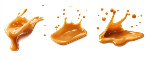 Leinwandbilder - Dynamic splashes of vibrant orange liquid showcasing motion in three distinct shapes : Generative AI
