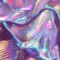 Wall Mural - A futuristic digital weaving pattern made of holographic strands with shifting iridescent hues