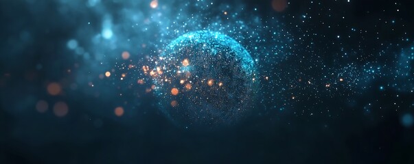 Poster - Digital Render of Earth Surrounded by Cosmic Particles and Lights for Futuristic Spacescape Projects : Generative AI