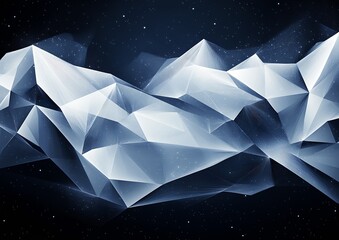 Fototapete - Abstract Geometric Landscape with Ice Blue Tones and Starry Night Background : Generative AI