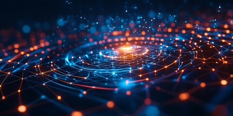 Poster - Stunning Abstract Concept of Digital Connections with Vibrant Blue and Orange Light Effects : Generative AI