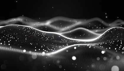 Aufkleber - Dynamic Black and White Wave Patterns with Sparkling Particles and Modern Aesthetic : Generative AI