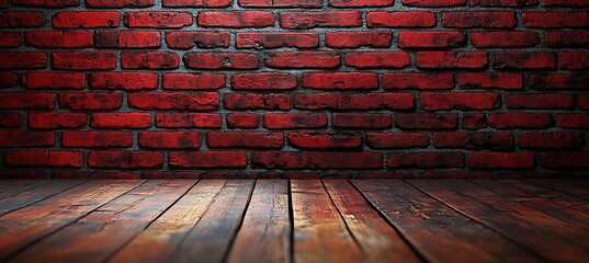 Aufkleber - Vibrant red brick wall with wooden floor creating a rustic atmosphere for design and creative backgrounds : Generative AI