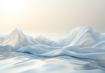 Poster - Abstract Soft White Waves on Water Surface for Serene and Calm Atmospheric Effects : Generative AI