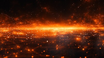 Leinwandbilder - Abstract Orange Glow with Light Particles and Lines Creating Futuristic Landscape Effect : Generative AI