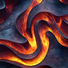 Wall Mural - A surreal woven lava pattern with flowing molten rock strands glowing in fiery red and orange hues