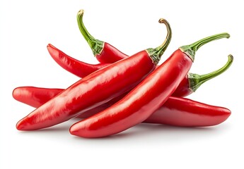 Poster - Fresh Red Chili Peppers Beautifully Laid Out on a White Background Ready for Cooking : Generative AI
