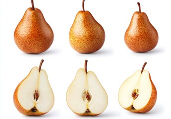 Poster - Collection of Ripe Pears in Various Positions and Cross Section Showing Seeds : Generative AI