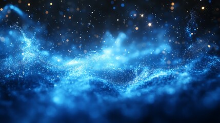 Aufkleber - Magical Blue Glow Waves with Shimmering Particles in a Dreamy Background : Generative AI