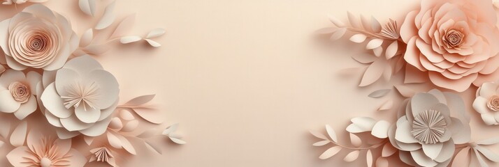 Poster - Delicate pastel paper flowers and leaves create an elegant art background for creative designs and projects Generative AI