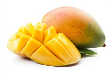 Aufkleber - Fresh Whole and Sliced Mango Fruit on White Background : Generative AI