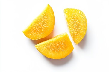 Poster - Freshly Sliced Yellow Melon Wedges on Clean White Surface : Generative AI