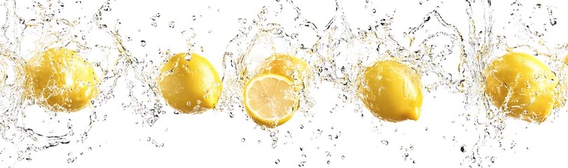 Aufkleber - Fresh Lemons Splashing into Water Captured in High-Speed for Culinary Inspiration : Generative AI