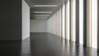 © EIKOZ - Modern concrete hall with glowing windows, embodying simplicity and clean minimalism in architectural design.
