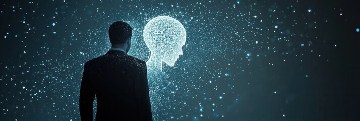 Aufkleber - Futuristic representation of AI driven politics with abstract digital particles forming human silhouette Generative AI