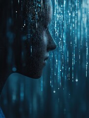Aufkleber - Futuristic digital particles forming human silhouette in dark blue and silver tones for AI driven politics Generative AI