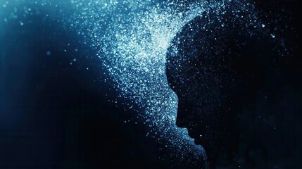 Aufkleber - Digital particles create human silhouette in futuristic background symbolizing AI driven politics and innovation Generative AI