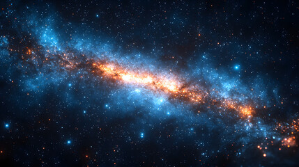 This image showcases a vibrant depiction of a galaxy with glowing stars and cosmic nebulae against a dark background.