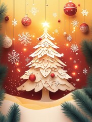 Aufkleber - Celebrate the warmth of the holiday season with a cozy Christmas cutout featuring a glowing tree and festive decorations Generative AI