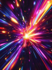 Poster - Dynamic explosion of bright neon colors showcasing vibrant movement and energy in an abstract design Generative AI