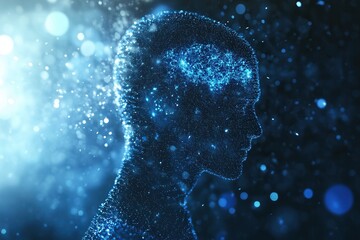 Aufkleber - Floating digital particles form a human silhouette representing the impact of AI on modern politics in a futuristic setting Generative AI