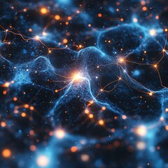 Aufkleber - Neural pathways concept with glowing connections, intricate web of electric light trails, abstract visualization of complex brain functions
