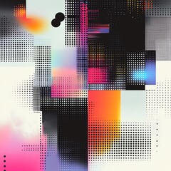 Poster - Abstract background with geometric shapes in a grid pattern, sharp contrasting colors of black, white, and neon, creating a modern digital look