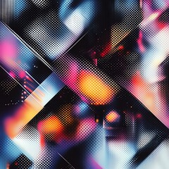 Poster - Abstract background with geometric shapes in a grid pattern, sharp contrasting colors of black, white, and neon, creating a modern digital look