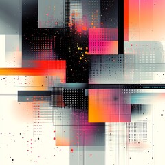 Poster - Abstract background with geometric shapes in a grid pattern, sharp contrasting colors of black, white, and neon, creating a modern digital look