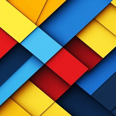 Aufkleber - Abstract geometric background with overlapping shapes, vibrant colors of blue, red, and yellow, sharp angles and smooth curves, modern and dynamic design