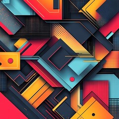 Aufkleber - Abstract geometric background with layered 3D shapes, bold color contrasts, and intricate lines, evoking a hightech, futuristic atmosphere