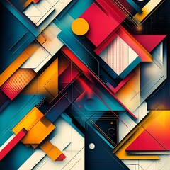 Aufkleber - Abstract geometric background with layered 3D shapes, bold color contrasts, and intricate lines, evoking a hightech, futuristic atmosphere