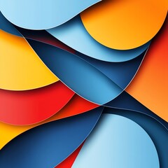 Poster - Abstract geometric background with overlapping shapes, vibrant colors of blue, red, and yellow, sharp angles and smooth curves, modern and dynamic design
