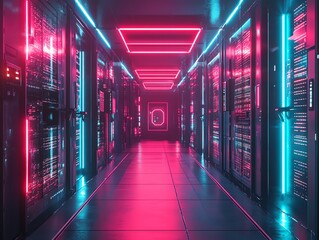 Poster - Digital IT security concept featuring encrypted data streams, futuristic security locks, and digital firewalls, in a hightech neon environment