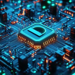 Fototapete - Futuristic IT security concept with a glowing digital lock, secure data connections, and complex network grids, neon blue and green tones, modern tech look