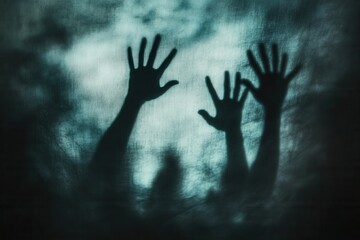 Aufkleber - Mysterious silhouettes of hands reaching out, conveying fear through dark tones and blurred shadows in an abstract environment Generative AI