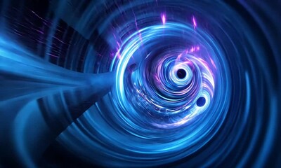 Wall Mural - video of red blue white light colored hyperspace tunnel that spins and curves