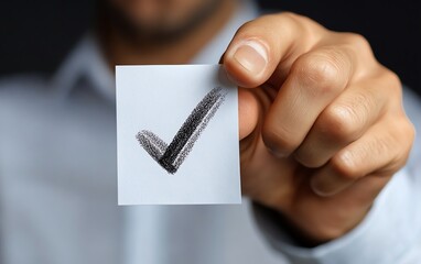 Aufkleber - Business professional reviewing a document with a checkmark, showcasing quality assurance, compliance, and auditing in document review and workflow management