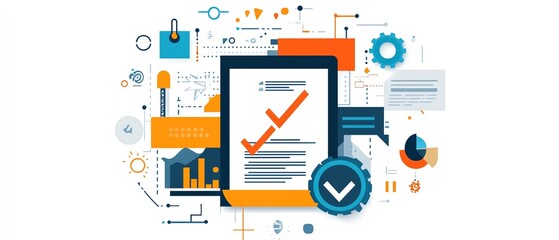 Aufkleber - Document with a checkmark, emphasizing quality control, auditing, and compliance in document review, quality assurance, and business process management