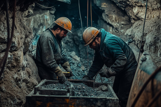 The worker is working on the rare earth mineral mining industry, Quarry labor in mine.