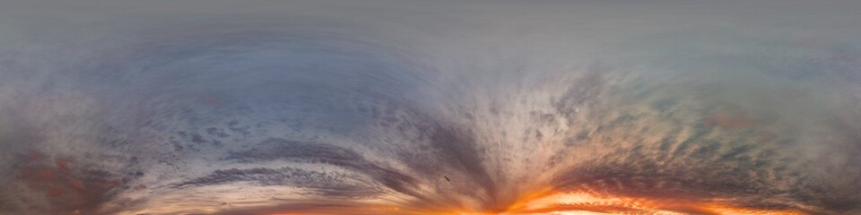 Wall Mural - seamless 360 hdr spherical panorama of sunset sky with vibrant pink cumulus clouds. full zenith or s